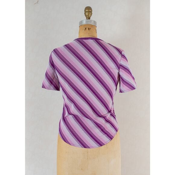 Vintage 80s retro 1980s women's purple diagonal stripe cropped shirt blouse, XS - Picture 9 of 10